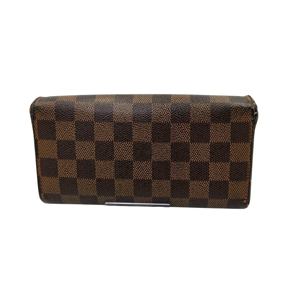 Louis Vuitton Damier Ebene Sarah Wallet Brown Checkbook Long Clutch Authentic